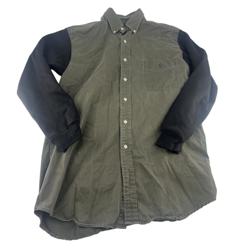 Vintage Ralph Lauren Shirt Mens Extra Large Green Sweatshirt Sleeves Button